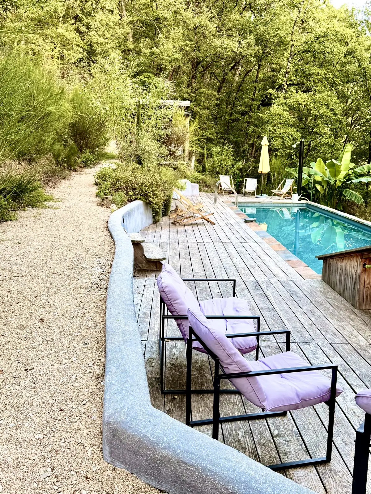 Deckchairs on the Lalalandes swimming lane terrace